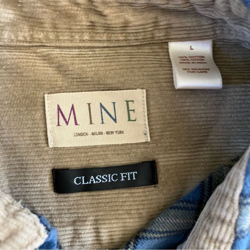 Mine Blue Yellow Plaid Button Down Classic Fit Corduroy Collar Shirt Large - Picture 2 of 6